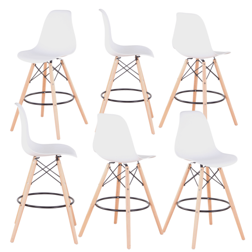 Set 6 scaune bar alb fag Carbry 54x54x108 cm