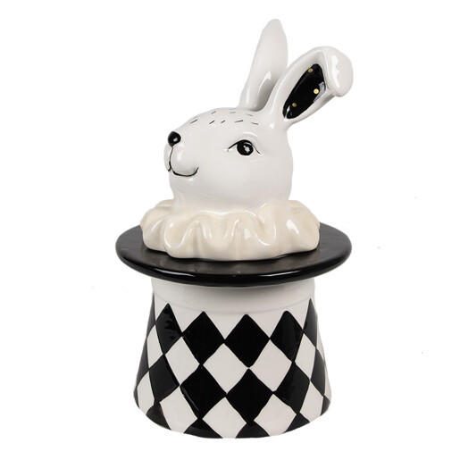 Borcan ceramica alba neagra Iepuras 13x13x20 cm