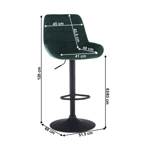 Scaun bar catifea maro metal negru Chiro 51.5x60x120 cm