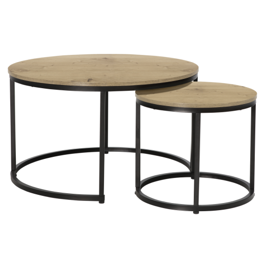 Set 2 masute cafea DTD laminat stejar metal negru Cirko 80x48 cm, 48x42 cm