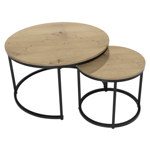 Set 2 masute cafea DTD laminat stejar metal negru Cirko 80x48 cm, 48x42 cm