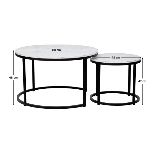 Set 2 masute alb negru Cirko 80x48 cm, 48x42 cm
