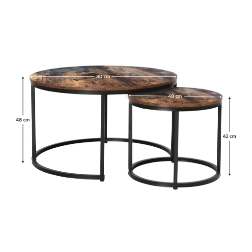 Set 2 masute cafea DTD laminat nuc metal negru Cirko 80x48 cm, 48x42 cm