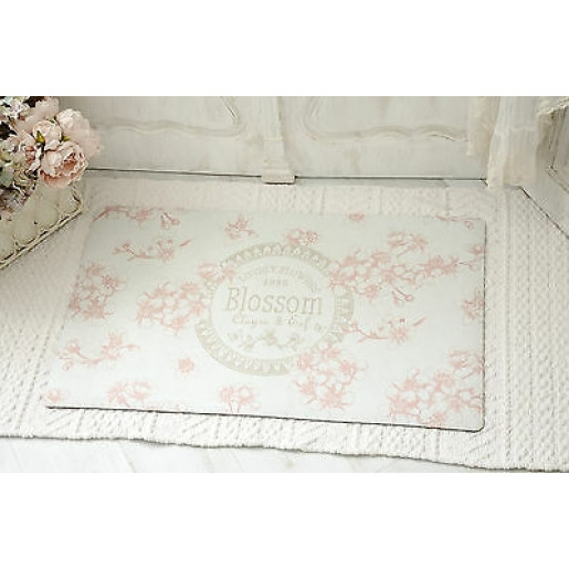 Covoras intrare alb roz model flori de cires 74 cm x 44 cm