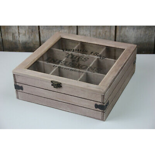 Cutie din lemn vintage pentru ceai 6 compartimente 24 cm x 16 cm x 8 cm