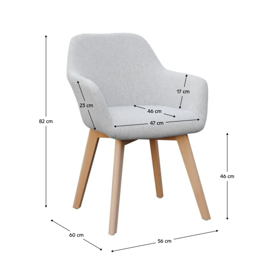 Fotoliu de design textil gri lemn fag Clorin 56x60x82 cm
