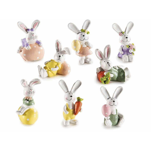 Set 8 figurine Iepurasi Paste polirasina multicolora 3x2.5x5 cm