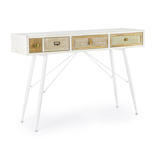 Consola mdf alb natur picioare fier cu 3 sertare Eloise 120 cm x 35 cm x 80 h 