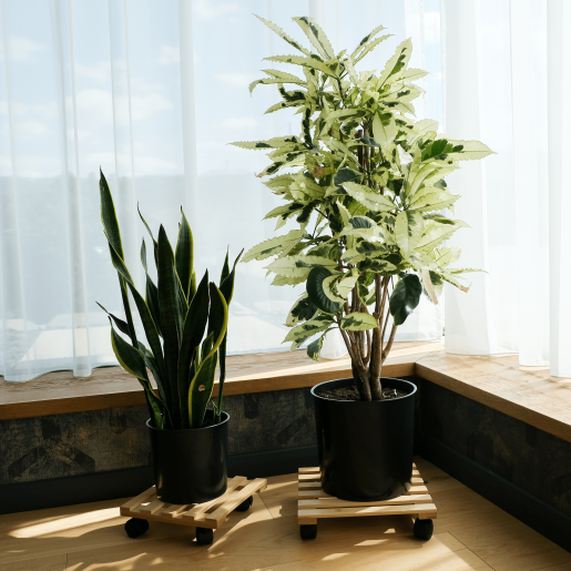 Set 2 suporturi ghivece flori bambus Kosma 25x25x7.5 cm, 30x30x7.5 cm