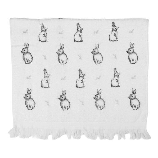Prosop maini si fata bumbac alb negru Iepurasi 40x66 cm