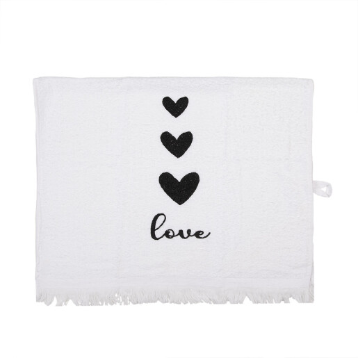 Prosop de maini si fata bumbac alb negru Love 40x66 cm