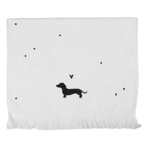 Prosop maini si fata bumbac alb negru Catelus 40x66 cm