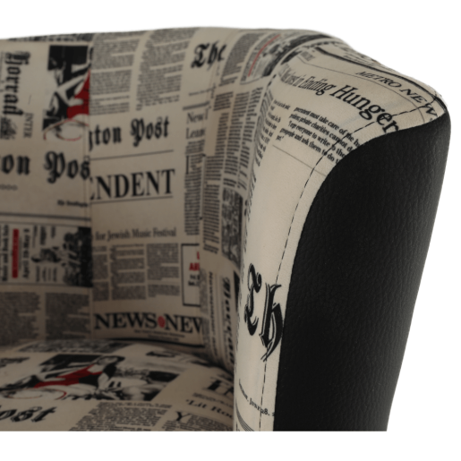 Fotoliu piele ecologica neagra material textil motiv ziare Cuba 65x60x77 cm