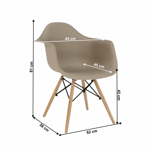 Scaun plastic bej picioare fag Damen 62x58x81 cm