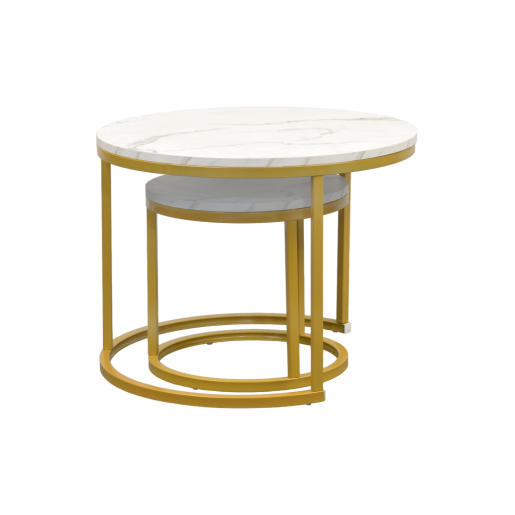 Set 2 masute cafea mdf infoliat imitatie marmura metal auriu Damon 60x45,5 cm, 38x35,5 cm