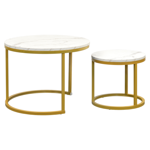 Set 2 masute cafea mdf infoliat imitatie marmura metal auriu Damon 60x45,5 cm, 38x35,5 cm