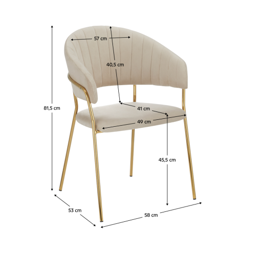 Fotoliu de design catifea bej crom auriu Dasmin 58x53x81.5 cm