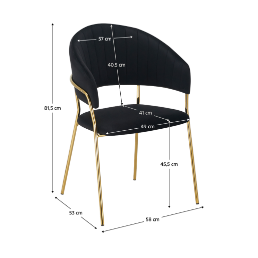Scaun de design catifea neagra crom auriu Dasmin 58x53x81.5 cm