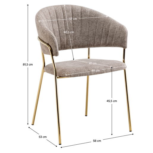 Fotoliu de design textil maro crom auriu Dasmin 58x53x81,5 cm