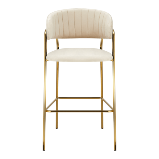 Scaun bar catifea bej crom auriu Dasmin 55x58x107 cm