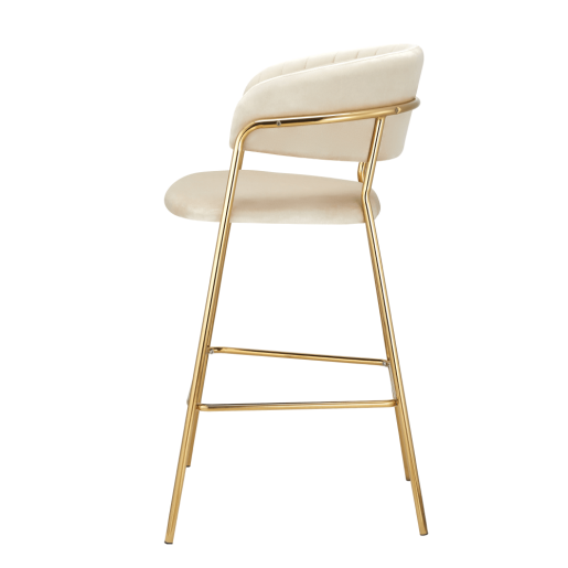 Scaun bar catifea bej crom auriu Dasmin 55x58x107 cm