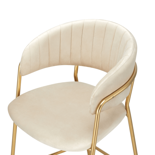 Scaun bar catifea bej crom auriu Dasmin 55x58x107 cm