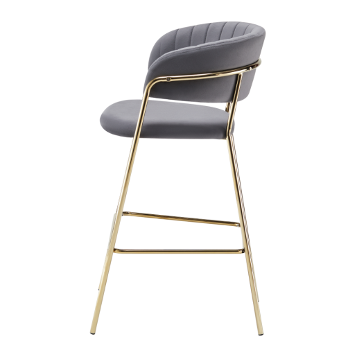 Scaun bar catifea gri metal auriu Dasmin 55x58x107 cm