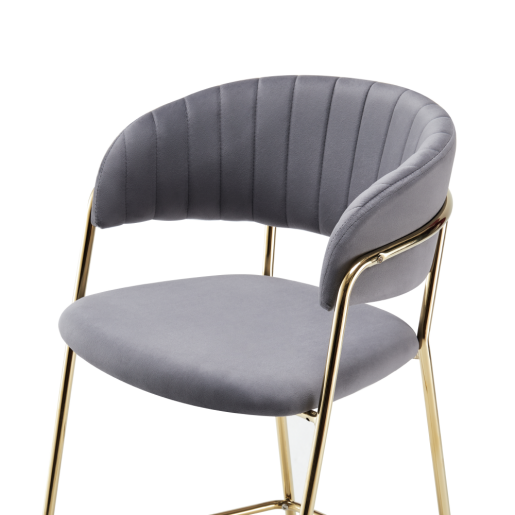 Scaun bar catifea gri metal auriu Dasmin 55x58x107 cm