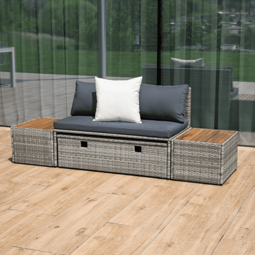Set mobilier gradina ratan sintetic textil Debra 113x62,5x72 cm, 44x45,5x36 cm