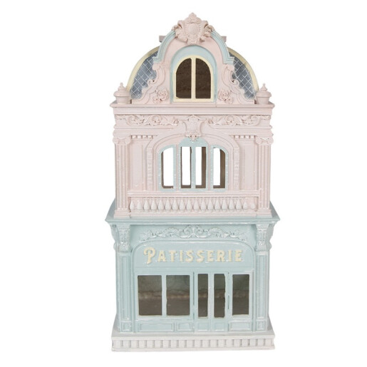 Casuta decorativa polirasina bej albastra 19x15x38 cm