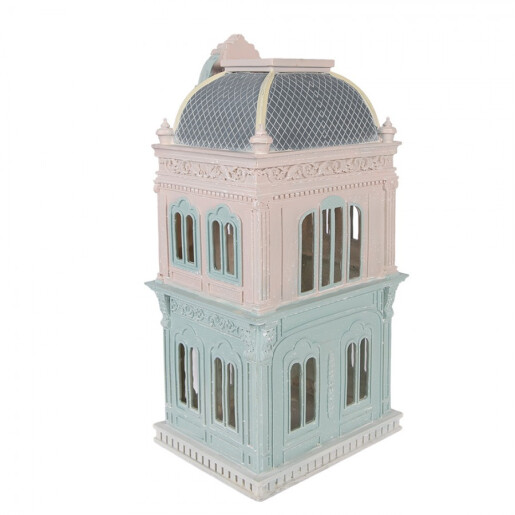 Casuta decorativa polirasina bej albastra 19x15x38 cm