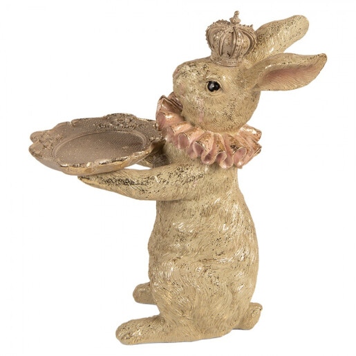 Figurina Iepuras Paste polirasina bej aurie 31x20x33 cm