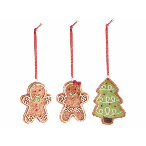 Set 3 ornamente brad Craciun ceramica multicolora cm 8 H