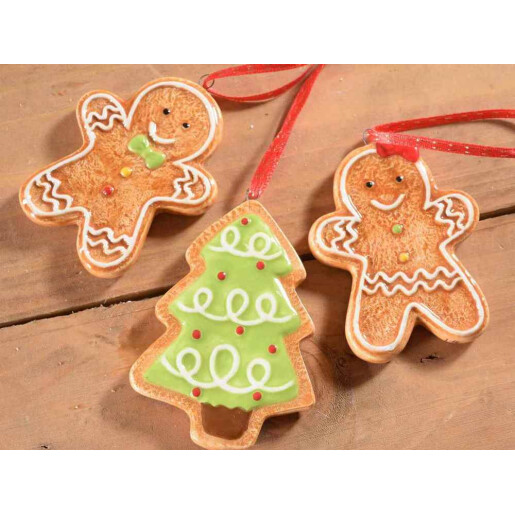 Set 3 ornamente brad Craciun ceramica multicolora cm 8 H