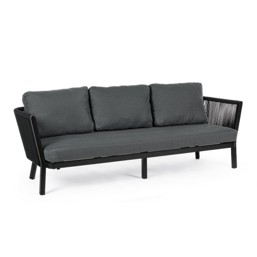 Canapea 3 locuri picioare fier negru tapitata material textil gri Makatea 225 cm x 81 cm x 85 h x 43 h1 x 70 h3 