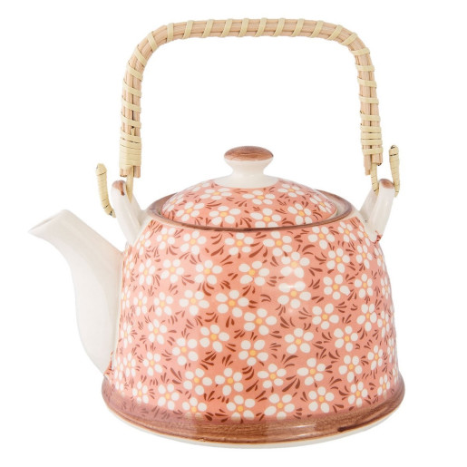 Ceainic din ceramica alba roz 18 cm x 14 cm x 12 h , 0.7 L