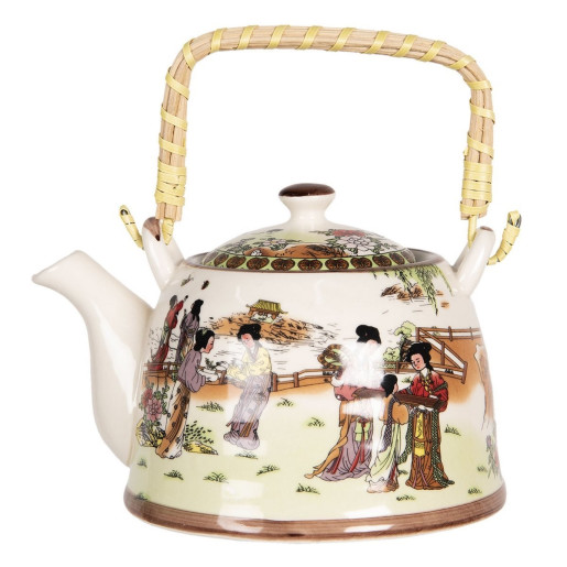 Ceainic din portelan multicolor peisaj Chinezesc 18 cm x 14 cm x 12 h , 0.8 L