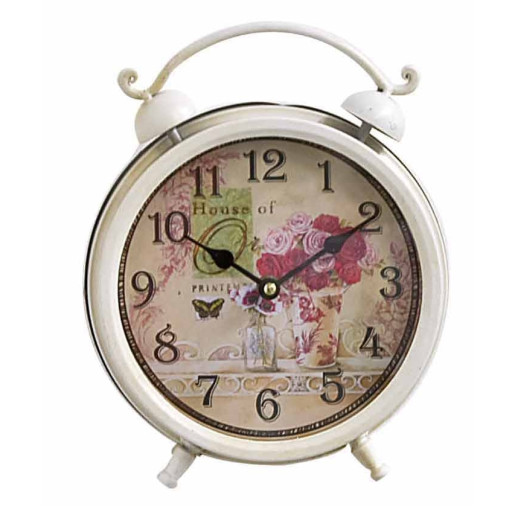 Ceas de masa clasic alb Flowers Shabby Chic 21x27H