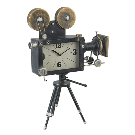 Ceas masa metal negru auriu argintiu Charles Cinema 33 cm x 16 cm x 45 h