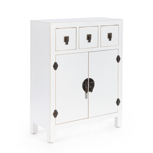 Comoda 3 sertare si 2 usi mdf alb Pechino 63 cm x 26 cm x 82 h