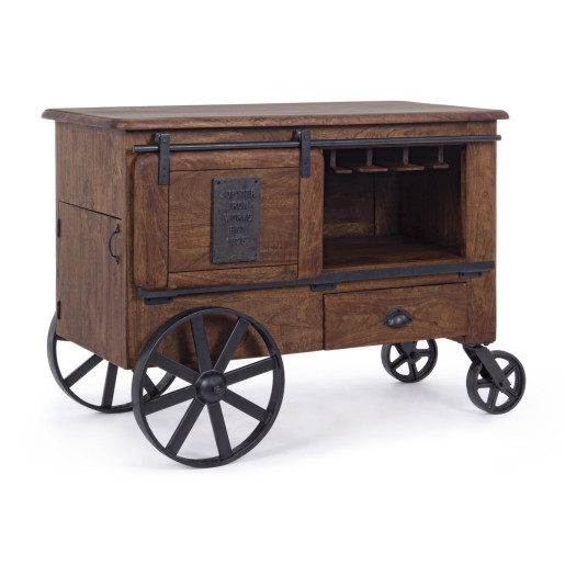 Bar mobil din lemn maro Jupiter 122 cm x 58 cm x 89 h