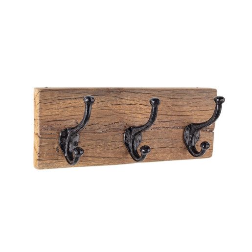 Cuier de perete din lemn si 3 agatatori fier negru Rafter 33x14x13 cm