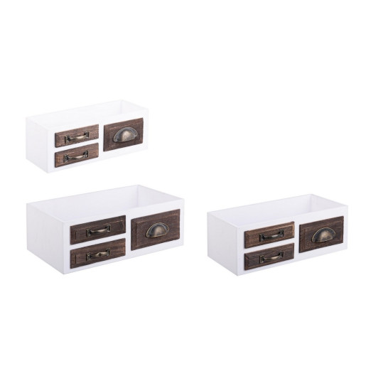 Set 3 cutii depozitare tip sertar din lemn alb maro Jacob 40 cm x 23 cm x 14 h 