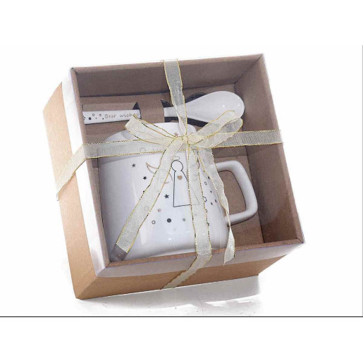 Set cana cu lingurita din portelan si cutie cadou model Inger Ø 10x11 cm