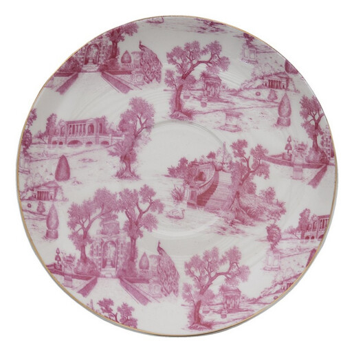 Set 4 ceasca cu farfurioara din portelan alb roz 12x10x6, Ø15x2 cm