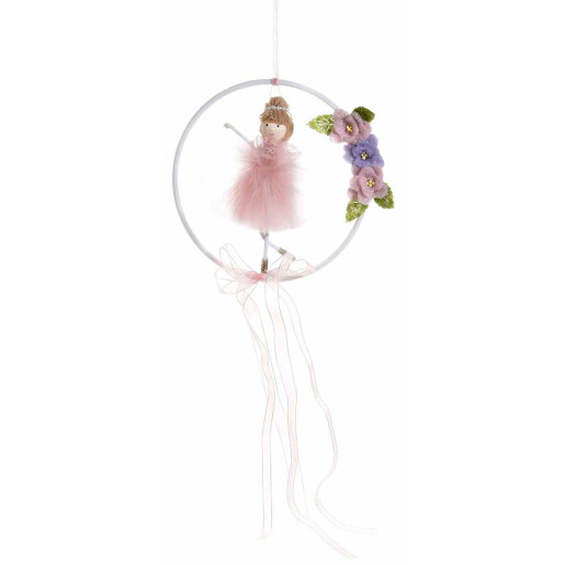 Coronita suspendabila decorata cu Balerina roz 15 cm