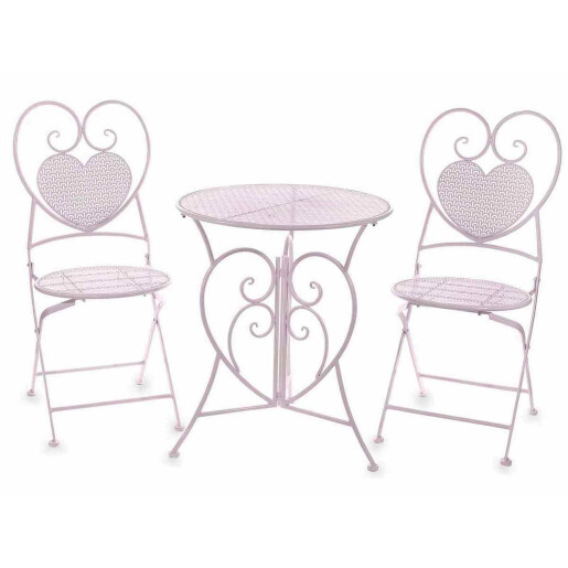 Set 2 scaune pliabile si 1 masa din fier roz 42x49x93 cm
