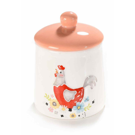 Borcan decorativ model Gaina ceramica rosu Ø 10 cm x 14 h