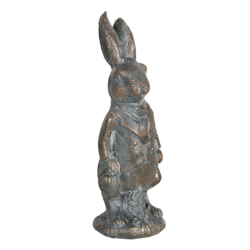 Figurina Iepuras Boy din polirasina argintie cu patina aurie 4x4x11 cm