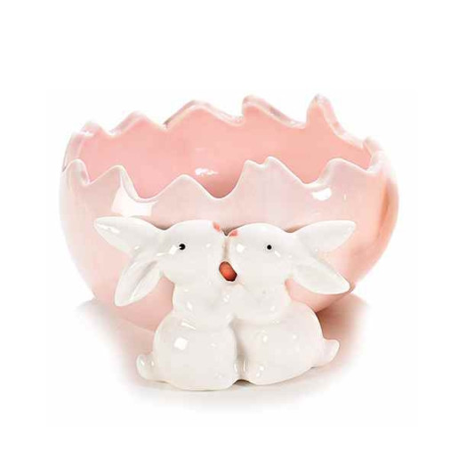Ou Paste ceramica model Iepurasi roz 11 cm x 11 cm x 6 h